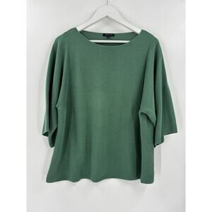 Lafayette 148 Sweater Womens Small Green Cotton 3/4 Sleeves Pullover Knit Ribbed